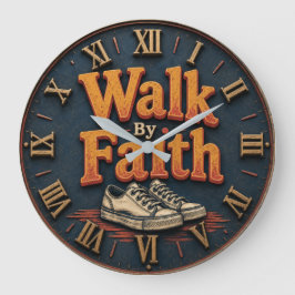 Walk by Faith Christian Bible Verse Faith Gift ラージ壁時計