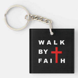 Walk by Faith Christian Cross Bible引用文キーリング キーホルダー