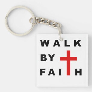 Walk by Faith Christian Cross Bible引用文 キーホルダー