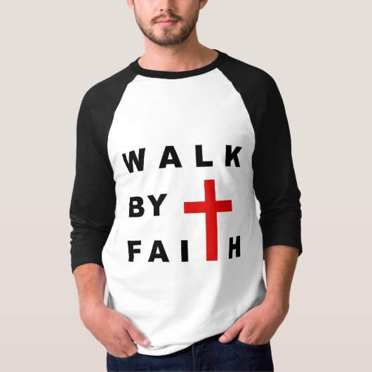 Walk by Faith Christian Cross Bible引用文 Tシャツ (正面)