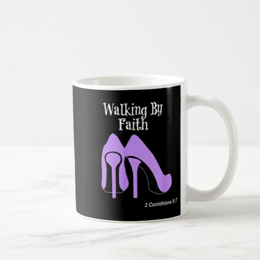 Walk By Faith Graphic Christian Design With Purple コーヒーマグカップ (右)