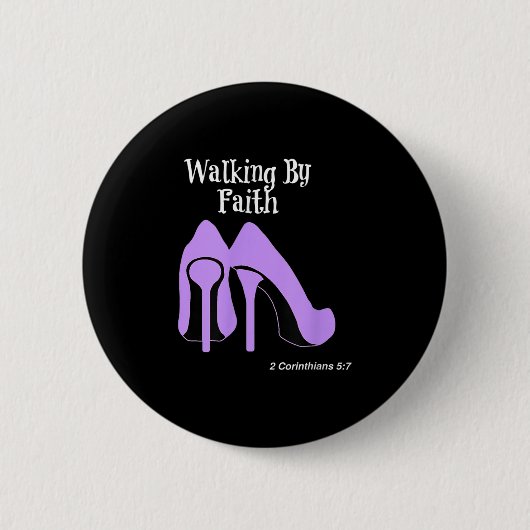 Walk By Faith Graphic Christian Design With Purple 缶バッジ (正面)