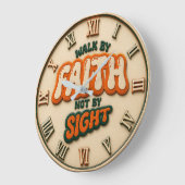 Walk by Faith Not by Sight Christian Bible Verse ラージ壁時計 (傾斜)