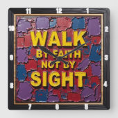Walk By Faith Not By Sight Textured Art スクエア壁時計 (正面)
