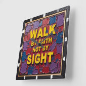 Walk By Faith Not By Sight Textured Art スクエア壁時計 (傾斜)