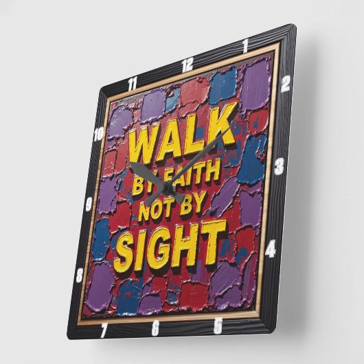 Walk By Faith Not By Sight Textured Art スクエア壁時計 (傾斜)