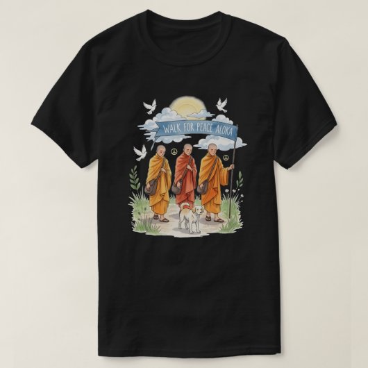 Walk for Peace Monks and Dog | Spiritual Zen Journ Tシャツ (デザイン正面)