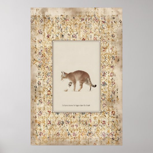 Walking Cat Illustration Poster Calm Cat Art Print ポスター (正面)