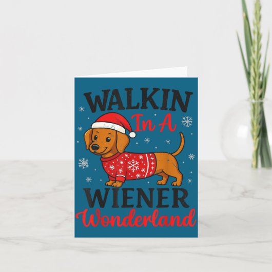 Walking In Weiner Wonderland Mini Dachshund Christ カード (正面)