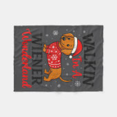 Walking In Weiner Wonderland Mini Dachshund Christ フリースブランケット (正面(横))