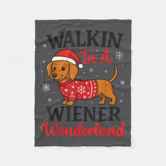 Walking In Weiner Wonderland Mini Dachshund Christ フリースブランケット (正面)