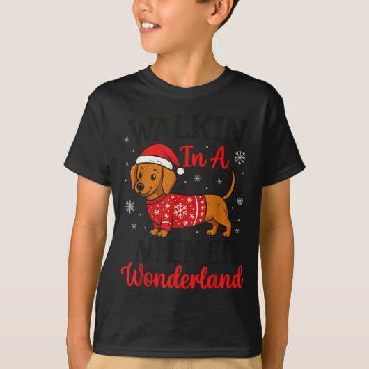 Walking In Weiner Wonderland Mini Dachshund Christ Tシャツ (正面)