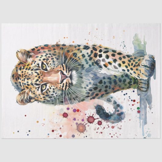 Walking Leopard Watercolor Paint Splatter  薄葉紙 (正面)