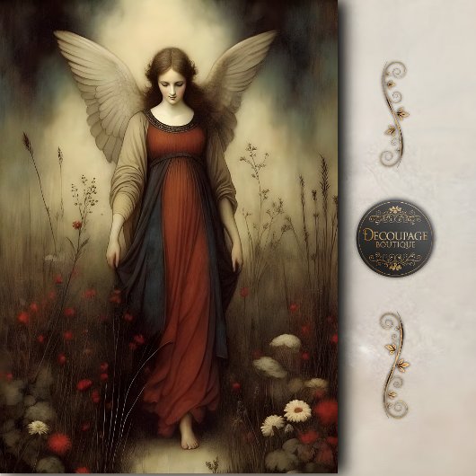 Walking Meadow Angel Earth Tone Vintage Decoupage 薄葉紙