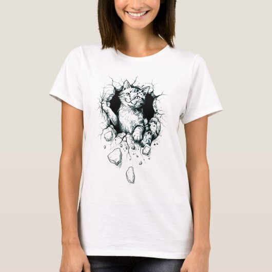"Wall-Breaking Cat" T-shirt Tシャツ (正面)