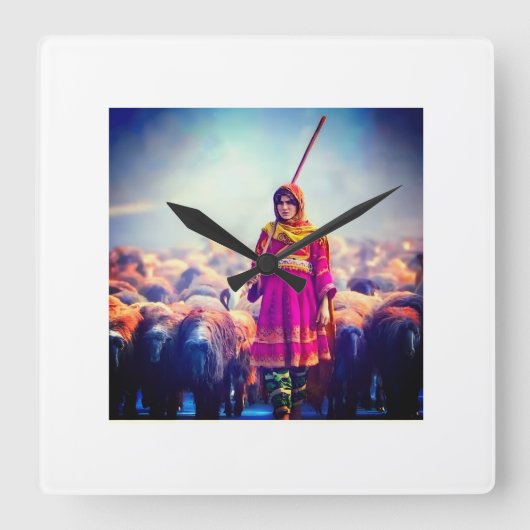 wall clock Afghan design スクエア壁時計 (正面)