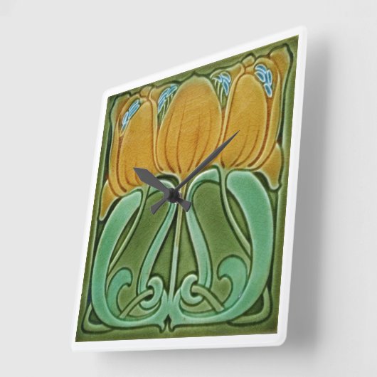 Wall Clock - Art Nouveau Floral Yellow スクエア壁時計 (傾斜)