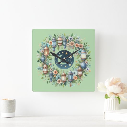 Wall Clock-Eid Mubarak Wreath Wall Clock スクエア壁時計 (ホーム)