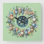 Wall Clock-Eid Mubarak Wreath Wall Clock スクエア壁時計 (正面)