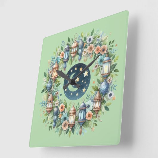 Wall Clock-Eid Mubarak Wreath Wall Clock スクエア壁時計 (傾斜)