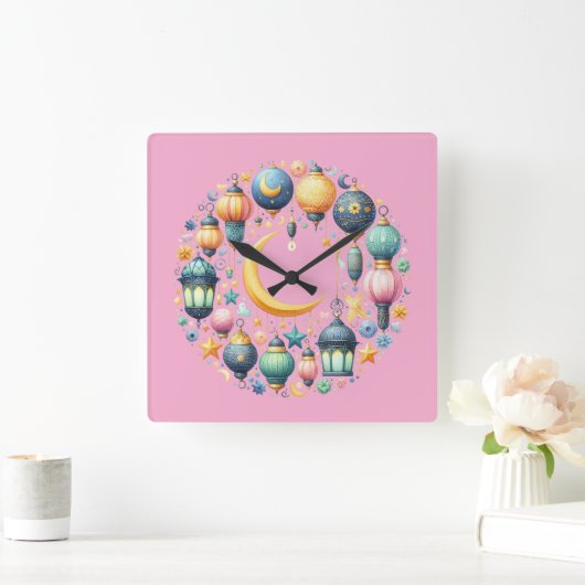 Wall Clock-Eid Mubarak Wreath Wall Clock スクエア壁時計 (ホーム)