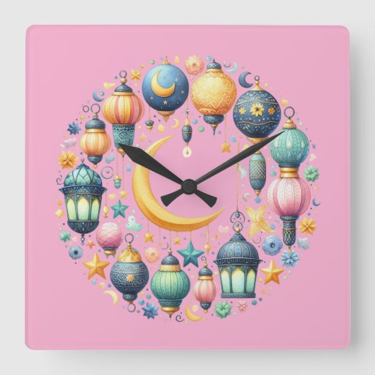 Wall Clock-Eid Mubarak Wreath Wall Clock スクエア壁時計 (正面)
