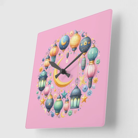 Wall Clock-Eid Mubarak Wreath Wall Clock スクエア壁時計 (傾斜)
