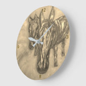 Wall Clock Horses in Sepia ラージ壁時計 (傾斜)