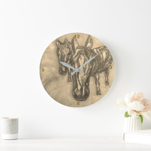 Wall Clock Horses in Sepia ラージ壁時計 (ホーム)