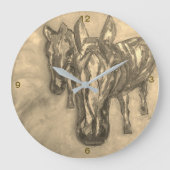 Wall Clock Horses in Sepia ラージ壁時計 (正面)