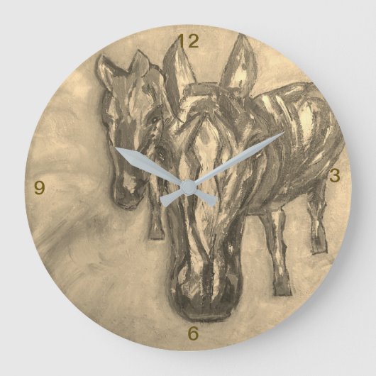 Wall Clock Horses in Sepia ラージ壁時計 (正面)