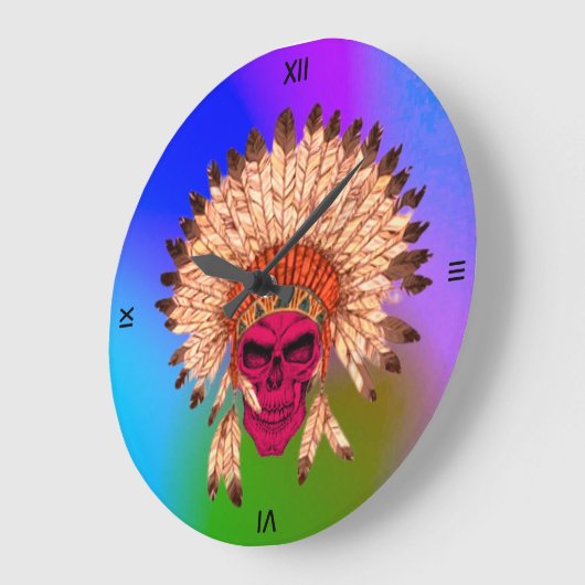 Wall Clock Indian Skull  ラージ壁時計 (傾斜)