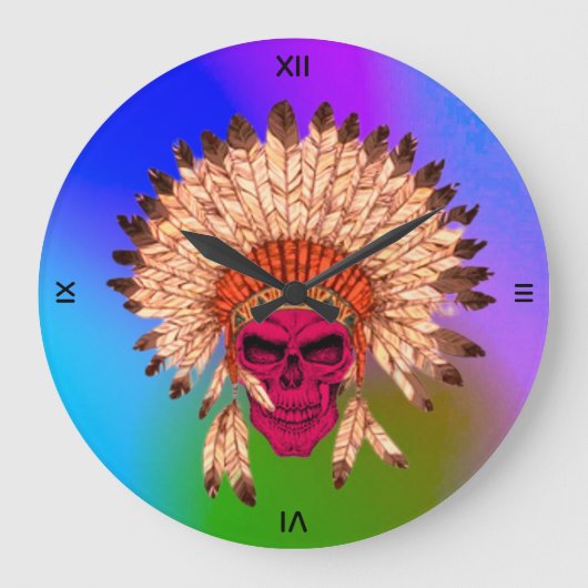 Wall Clock Indian Skull ラージ壁時計 (正面)