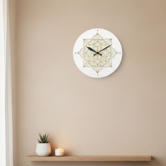 Wall Clock - Luxury Stylized Golden Flower Design ラージ壁時計