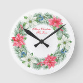 Wall Clock-Merry Xmas My Love Wreath Wall Clock ラウンド壁時計 (正面)