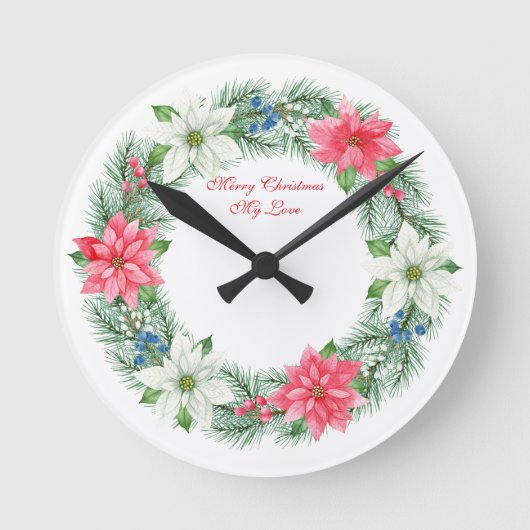Wall Clock-Merry Xmas My Love Wreath Wall Clock ラウンド壁時計 (正面)