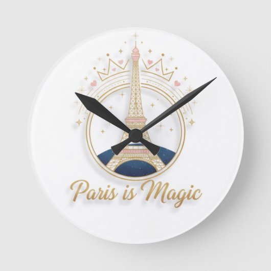 Wall Clock - Paris Elegant Eiffel Tower ラウンド壁時計 (正面)