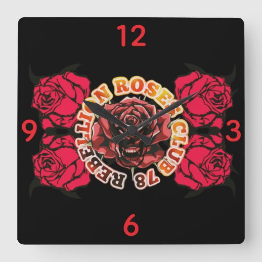 Wall Clock RebellionRosesClub78  スクエア壁時計 (正面)