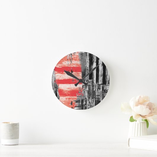 Wall Clock – Red Pulse Abstract Design ラウンド壁時計 (ホーム)