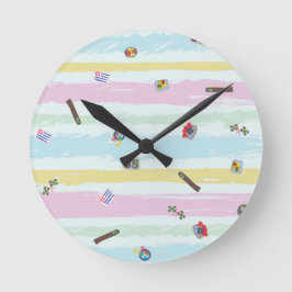 Wall Clock – Sports & Stripes Pastel Racing Design ラウンド壁時計