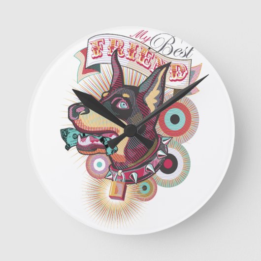 Wall Clock – Urban Loyalty Doberman Pop-Art Design ラウンド壁時計 (正面)