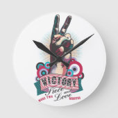 Wall Clock – Victory Peace & Love Pop-Art Design ラウンド壁時計 (正面)