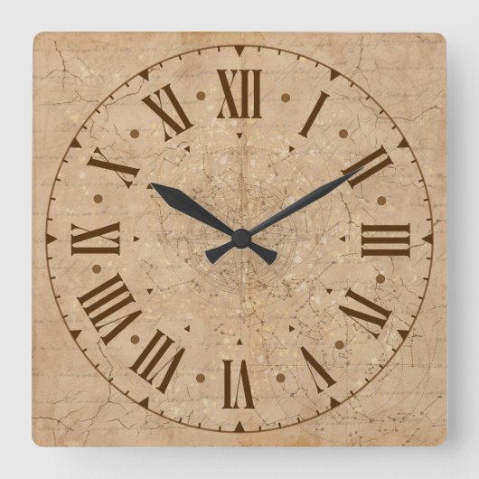 wall clock vintage style roman letters スクエア壁時計 (正面)