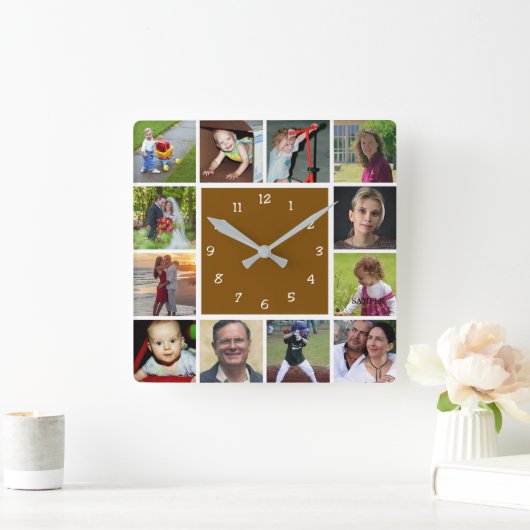 Wall Clock with 12 personal photos スクエア壁時計 (ホーム)