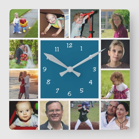 Wall Clock with 12 personal photos スクエア壁時計 (正面)
