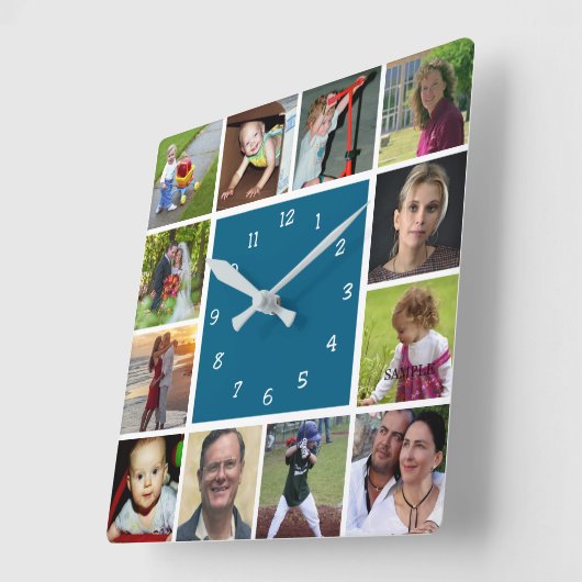 Wall Clock with 12 personal photos スクエア壁時計 (傾斜)