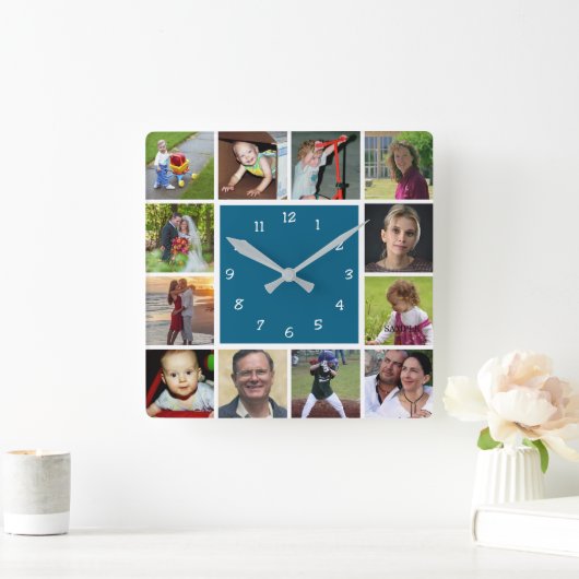 Wall Clock with 12 personal photos スクエア壁時計 (ホーム)
