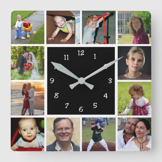Wall Clock with 12 personal photos スクエア壁時計 (正面)