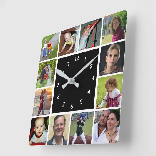 Wall Clock with 12 personal photos スクエア壁時計 (傾斜)