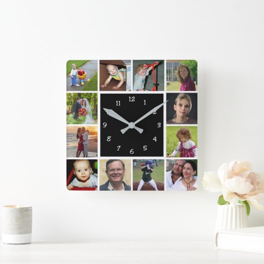 Wall Clock with 12 personal photos スクエア壁時計 (ホーム)